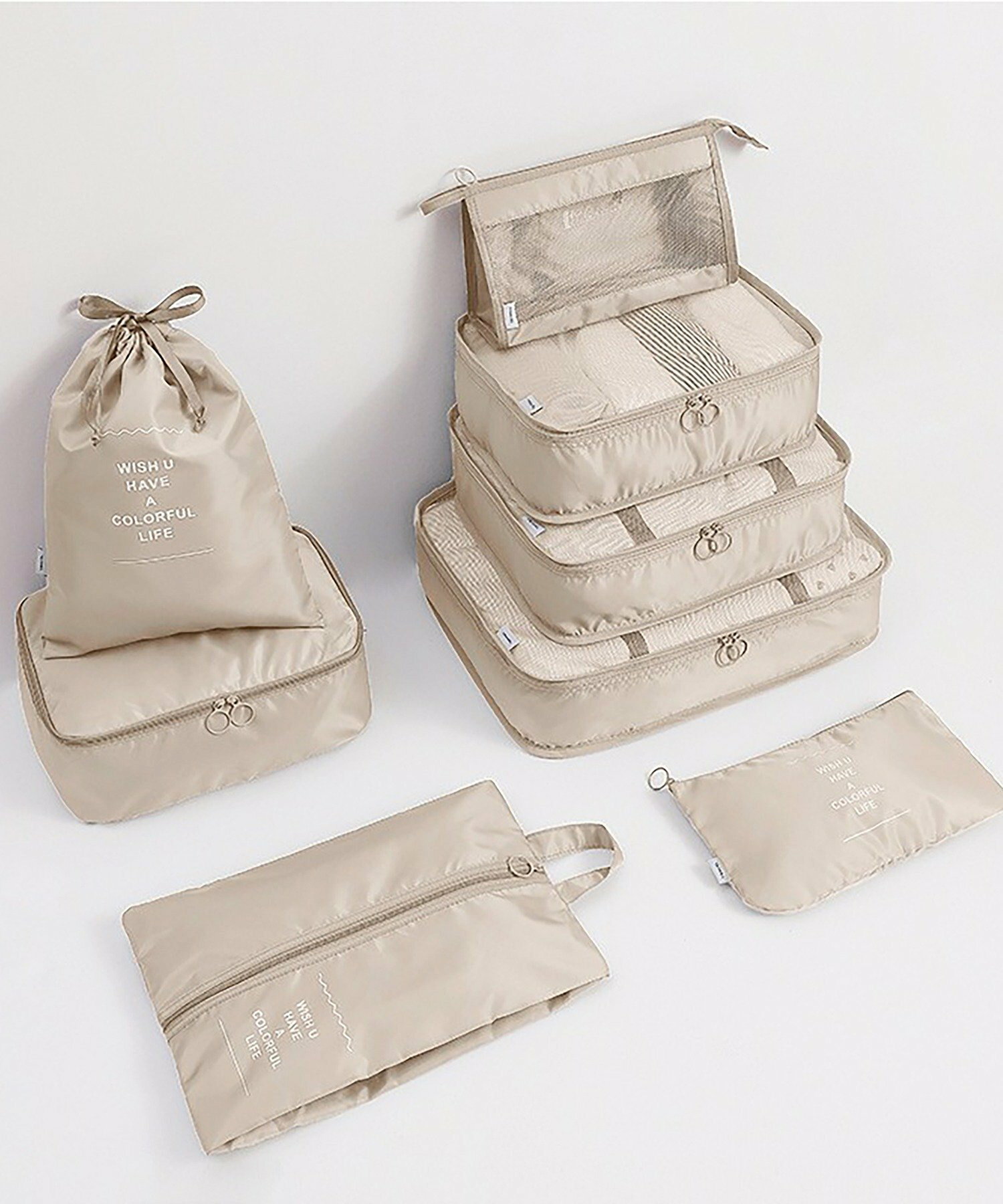 MAISON BREEZE/トラベルポーチ8点セット 旅行 スーツケース 小分け 収納 パッキング ポーチ ランドリーバッグ 巾着 バッグインバッグ